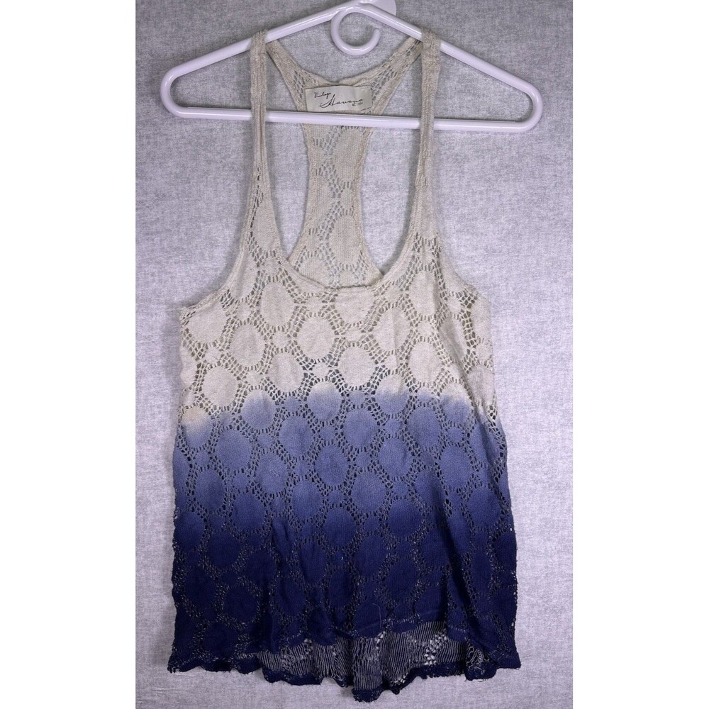 Vintage Havana  Crochet Tank Top Sz S Cream Blue  Ombre Lace Loose Knit Y2K